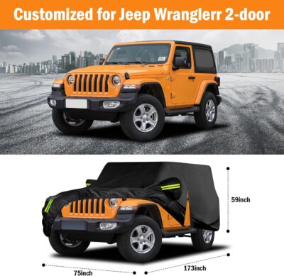 Waterproof Car Cover for Jeep Wrangler 2 Door 1987-2025 JK JL CJ YJ TJ Outdoor Sun Rain Snow Hail Protection with Driver Door Zipper - Image 7