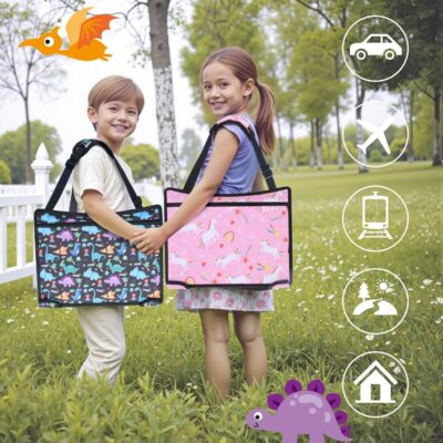 COOLBEBE Kids Travel Tray for Toddler Car Seat, 2PCS Travel Tray for Airplane, Toddler Car Seat Lap Tray, Carseat Table Tray for Kids Travel Activities(Dinosaur & Pink Unicorn) - Image 7