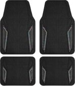 PIC AUTO Rubber Floor Mats, Black Aluminum Film with Colorful Piping Floor Mats for Cars, Car Mats with Non-Slip Backing, All-Weather Protection, Trim-to-Fit Liner for Cars, SUVs, Trucks, Vehicles