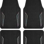 PIC AUTO Rubber Floor Mats, Black Aluminum Film with Colorful Piping Floor Mats for Cars, Car Mats with Non-Slip Backing, All-Weather Protection, Trim-to-Fit Liner for Cars, SUVs, Trucks, Vehicles