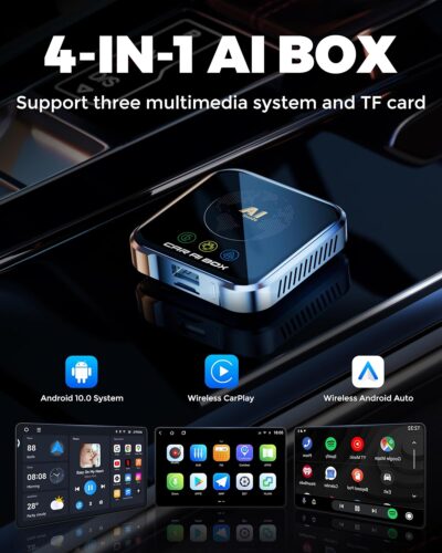 Magic AI Box Wireless CarPlay Adapter, Fast Car Video Box Plug & Play, Easy Setup, Supports Netflix/YouTube/TF Card Streaming Equalizers and More for OEM Wired CarPlay/Android Auto Cars (Gray) - Image 3