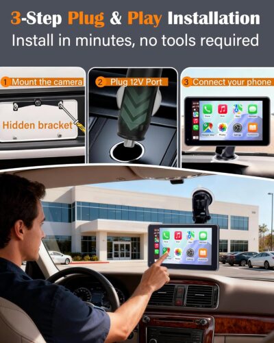 Portable Wireless CarPlay Screen - 7-inch Plug & Play No Dashboard Removal Upgrade for Older Cars - Compatible for Apple CarPlay & Android Auto with Backup Camera - Image 3