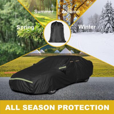 INSAUTO Heavy Duty Waterproof All-Weather Car Cover for Sedans (194–202 Inches), Outdoor Full Car Cover with Door Zipper, Protects from Sun, Rain, Snow, Dust & UV (Black) - Image 6