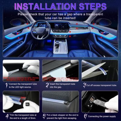 LivTee Smart LED Car Lights Interior with USB Port, LED Strip Fiber Optic Ambient Lighting Car, Wireless App Control, Sync to Music, Car Decorations Interior Accessories Gifts for Women Men, 6 in 1 - Image 5