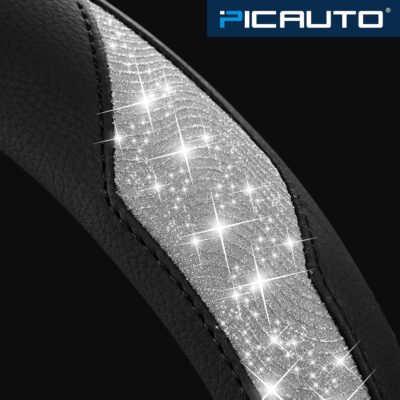 PIC AUTO Steering Wheel Cover, Silver Sparkly Crystal Bling Glitter with Leather, Universal Fit 14.5"-15.5" Car Steering Wheels for Girls & Women, Anti-Slip Wheels Cover for Cars, Trucks, Van, SUVs - Image 7