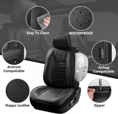 CAR PASS Nappa Leather Car Seat Covers Front Seats, Luxury Seat Protector for Cars, Waterproof Anti-Slip Seat Cushion Airbag Compatible Universal for Sedan SUV Pick-up Truck Automotive Vehicle, Black - Image 5
