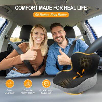 Memory Foam Car Seat Cushion with Lumbar Support, L-Shaped Ergonomic Design for Long Driving, Pressure-Relief Comfort for Car, SUV, Semi Truck & Office Chair - Image 9