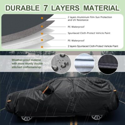 SEAZEN 7 Layers SUV Car Cover Waterproof All Weather, Heavy Duty Car Cover for Automobiles with Zipper Full Exterior Cover Outdoor UV Snow Wind Protection, Universal Full Car Cover 176" to 190" - Image 3