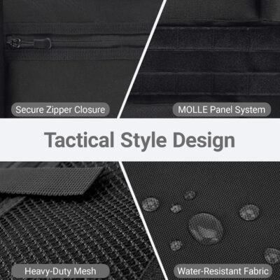 Tactical Car Seat Organizer with Multiple Pockets, MOLLE Panel System & Mesh Compartments, Durable Nylon ​Universal Vehicle Backseat Storage with Cup Holder, Water-Resistant (Black)​ - Image 7