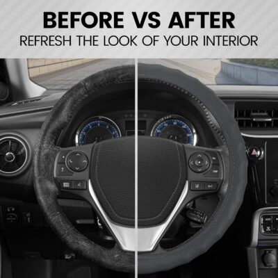 BDK Leather Car Steering Wheel Cover Size 13.5 to 14 inch, Easy Installation, Small, Gray - Image 4