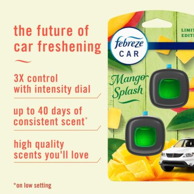Febreze Car Air Freshener Vent Clip Multipack Mango Splash Scent, Long Lasting Smell Fighter for Strong Odors Car Febreze Clip Automotive Vent Air Freshener 4 Count - Image 7