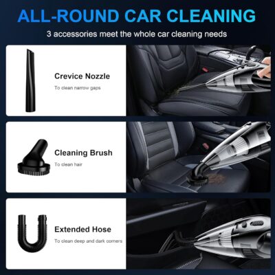 Handheld Car Vacuum Cleaner with 8000PA Powerful Suction, Portable Car Vacuum Cleaner with 2 Filters, Mini Brush, Lightweight, 0.34L Capacity, Essential Accessories - Image 4