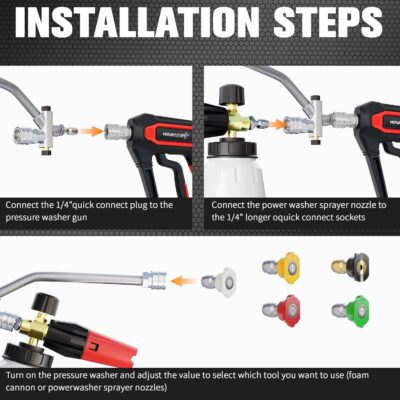 High-Pressure Washer Foam Cannon Accessory, Features a Dual-Connector Design, Includes a 1-Liter Capacity Bottle, 5 nozzles, and an Extension Rod. The Spray Bottle Capacity is 1 Liter/0.26 gallons - Image 3