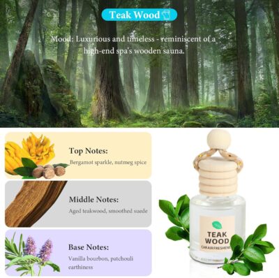 Essential Oil Car Air Freshener 2-Pack, Hanging Auto Diffuser for Rearview Mirror, Long Lasting Aesthetic Interior Decor Accessories (Teak Wood+Black Ice) - Image 7