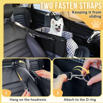 SlowTon Console Dog Car Seat - Portable Dogs Armrest Booster Seat for Small Dog, Anti-Collapse Pet Car Seat with Soft Cushion Safety Belt, Support Pet Up to 11lbs (Black) - Image 3