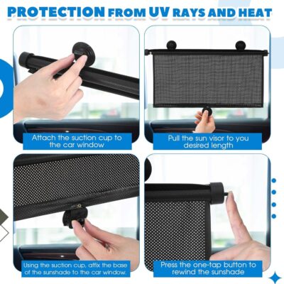 Blosssound 2 Pack Car Side Window Sun Shades Extra Wide Retractable Window Shades for Car Blocks Heat Roller Sunshade Visor for UV Rays Glare Protection Accessories (22 × 24 Inch) - Image 4