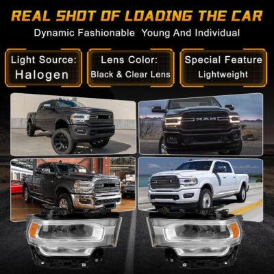 Chrome LED Daytime Running Light Headlights Assembly Compatible with 2019 2020 2021 2022 2023 2024 Dodge Ram 2500 3500 With bulb Right Passenger Side Headlamp OE 68360180AC - Image 5