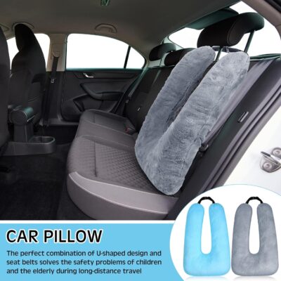 Barydat 2 Pcs Car Travel Pillow for the Back Seat 28 x 18 in Sleeping Reading Pillows for Long Distance Travel Car Cushion for Kids Adults Head and Body Support U Shaped Pad for Travel(Gray, Blue) - Image 6