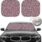 Gven Windshield Sun Shade 2pcs with Bonus Pink Car Sunshade for Front Window Shades 2025 Technology Reflect UV and Heat Sun Visor Automotive Accessories Interior Sun Protection (Pink Leopard, M)