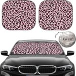 Gven Windshield Sun Shade 2pcs with Bonus Pink Car Sunshade for Front Window Shades 2025 Technology Reflect UV and Heat Sun Visor Automotive Accessories Interior Sun Protection (Pink Leopard, M)