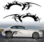 TOMALL 2Pcs 66'' Flame Graphics Stickers Car Body Side Skirt Decals Racing Sport Stripe Decals for Car Universal Vinyl Waterproof Large Decal Decoration for Truck Off-Road Vehicles Accessories (Black)