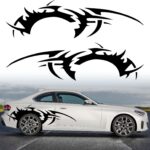 TOMALL 2Pcs 66'' Flame Graphics Stickers Car Body Side Skirt Decals Racing Sport Stripe Decals for Car Universal Vinyl Waterproof Large Decal Decoration for Truck Off-Road Vehicles Accessories (Black)