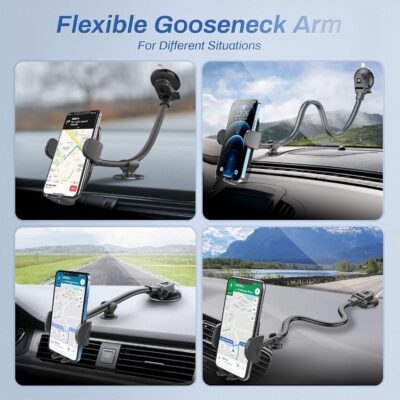 OQTIQ 13" Gooseneck Car Phone Mount – Windshield & Dashboard Holder with Strong Suction Cup, Anti-Shake Stabilizer, One-Button Release – Compatible with iPhone 17/16/15/14 and All Smartphones - Image 10