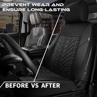 CAR PASS Neoprene Waterproof Seat Covers Full Sets, Wetsuit Car Seat Covers 5 Seats Universal Fit for Vans, Truck, SUV, 3D Tyre Embossed Seat Covers Anti Slip with Armrests, Aibag Compatible(Black) - Image 6