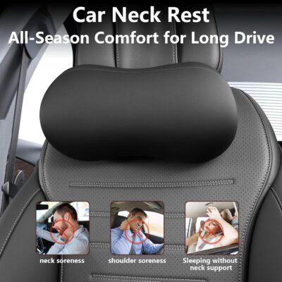 2 Pack Car Neck Pillow, Breathable Neck Support Pillow for Driving, Soft Memory Form and Ergonomic Design Fits Most Cars SUV Sedan Home Office (Black) - Image 3
