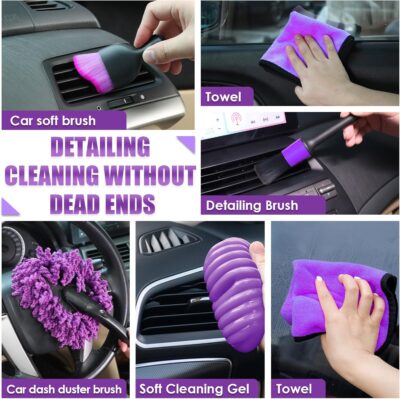 Viewsun 17PCS Car Cleaning Kit, Purple Car Interior Detailing Kit with High Power Handheld Vacuum, Detailing Brush Set, Windshield Cleaner, Cleaning Gel, Complete Auto Accessories for Women Gift - Image 4
