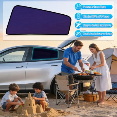 ZATOOTO Tesla Model Y Rear Car Window Shades | Bluish-Purple Static Cling Car Sun Shade | Enhanced Sun Filtering & Heat Reduction | Specific for Frameless Doors | Car Window Shade for Baby & Passenger - Image 7