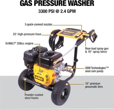 DeWalt 3300 PSI Gas Pressure Washer, 5 Nozzles, Spray Gun, Wand, 25-ft. Hose, DXPW3300-S, 49-State - Image 2