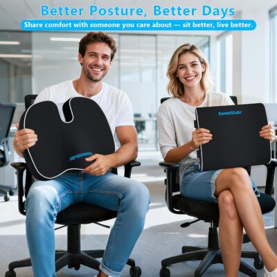 Ergonomic Memory Foam Seat Cushion & Lumbar Support Pillow Set, Orthopedic Coccyx Cushion for Office Chair, Car, Home – Relieves Back, Sciatica & Tailbone Pain, Improves Posture Black/Large - Image 7