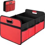 Simple Deluxe Car Trunk Organizer, 2 Compartments Collapsible Trunk Storage, Anti-slip Design, Made of Waterproof 600D Oxford Polyester, Suitable for SUV, Minivan, Truck, Standard Size, Red New