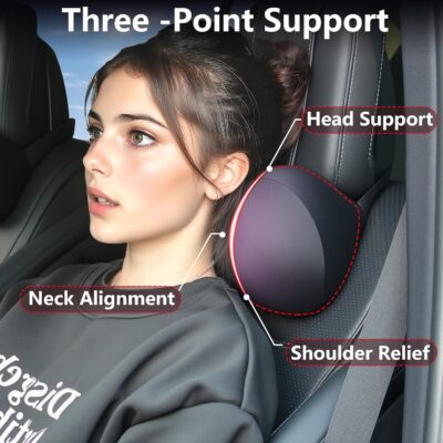 2 Pack Car Neck Pillow, Breathable Neck Support Pillow for Driving, Soft Memory Form and Ergonomic Design Fits Most Cars SUV Sedan Home Office (Black) - Image 2