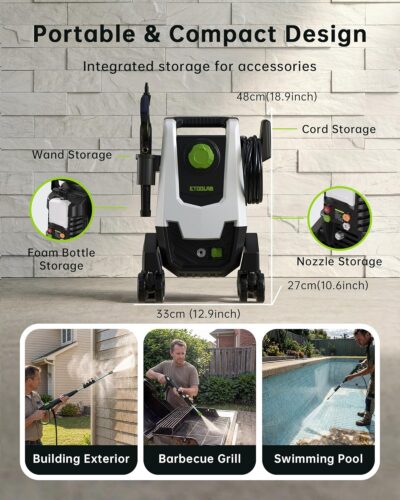 Pressure Washer, Power Washer with Foam Cannon,4 Quick Connect Nozzles, 23FT Hose High Pressure Washer for Cars, Fences, Patios, and Driveway - Image 7