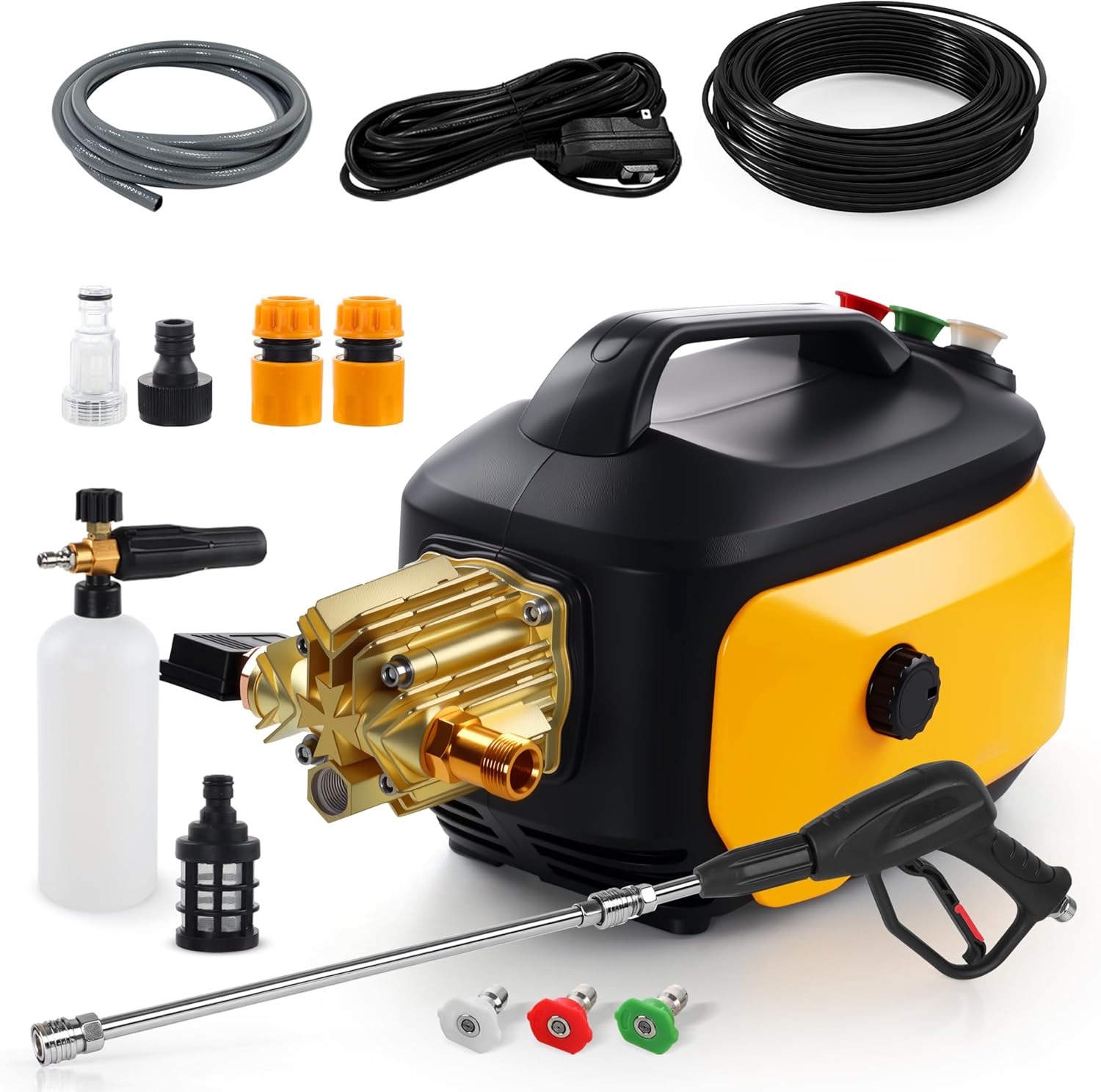81NSTiJuQcL._AC_SL1500_.jpg Portable Compact Pressure Cleaner, Power Cleaner with 33FT Flexible Extension Hose, 3 Nozzles, Foam Cannon for Cars, Patios, Driveways - Image 1