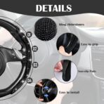 CAR PASS 2PCS Bling Diamond Segmented Steering Wheel Cover with Crystal Rhinestones, Wheel Protector Non-Slip Cute Car Accessories Universal Fit D-Shape O-Shape 14.5" to 16" for Women, Black Diamond - Image 5