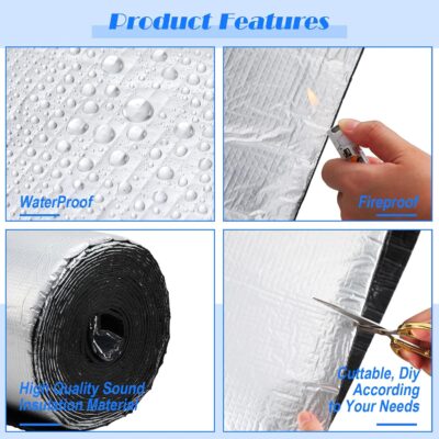 Zhengmy 53.9 Sqft 196 Mil Car Heat Sound Insulation Mat Automotive Noise Deadening Mat with Rubber Roller Auto Sound Deadener Self Adhesive Heat Insulation for Hood Ceiling Door(20 x 394 Inch) - Image 4