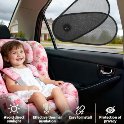 2 PCS Car Window Shade for Baby, Adjustable Rotatable Automotive Mesh Sun Blocke Driver Side Window Car Sunshades, with Suction Cups, Glare and UV Rays Protection, Fits Most of Vehicle - Image 7
