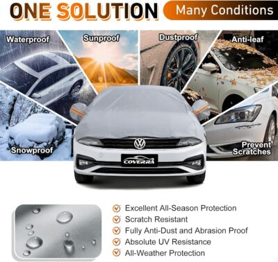 Half Car Cover SUV, Windshield Top Cover for Ice and Snow with Cotton Liner, Snow Car Cover Waterproof All Weather for Sun, Rain, Dust, UV Protection Fit SUV L - Image 7