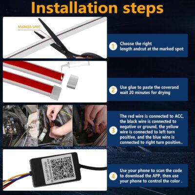 59 Inches RGB Multi-Color Dynamic Scanning Starter Hood Lights, Car LED Hood Light Strip, Exterior Flexible Headlight Waterproof Daytime Running Lamps Strips (1 Set) - Image 7