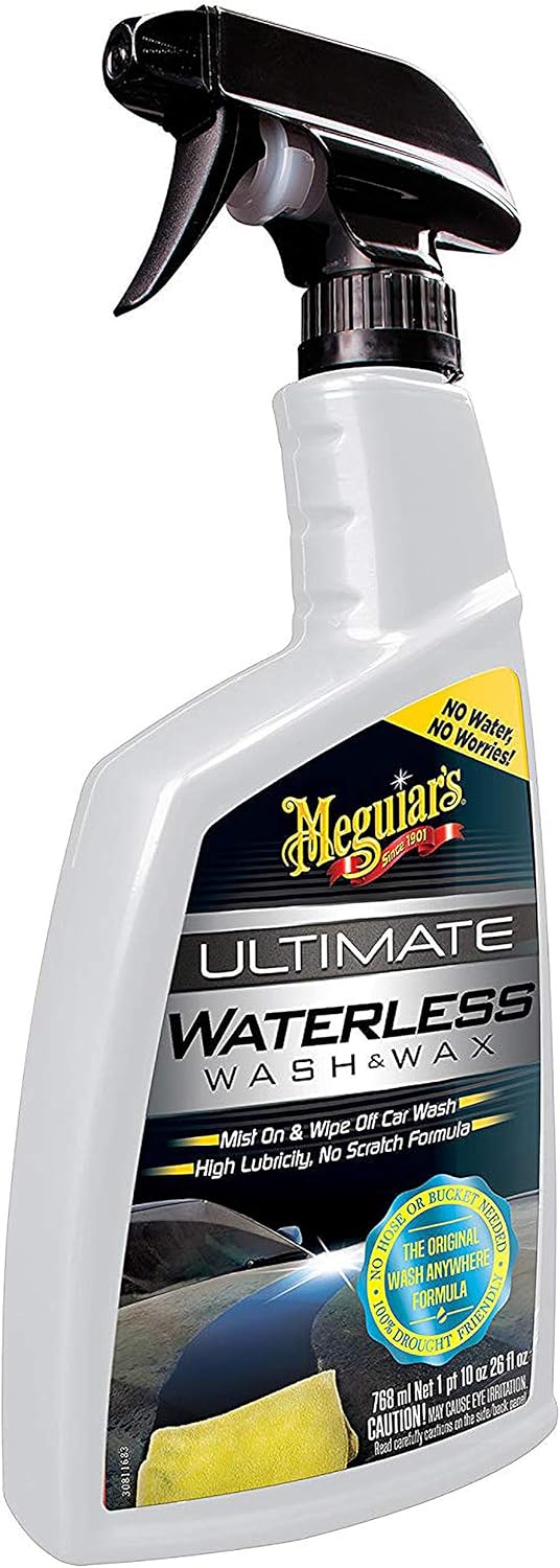 81NoZal4e1L._AC_SL1500_.jpg Meguiar’s Ultimate Waterless Wash & Wax, Scratch-Free Cleaning Spray that Cleans and Protects Without Water, 2-in-1 Detailer for Shine, Cool Car Gifts for Men and Women, 26 Oz - Image 1