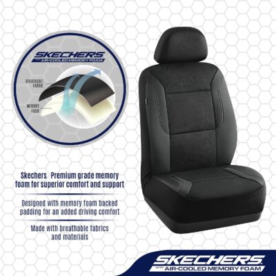 Skechers Men's Memory Foam Seat Covers, Air Cool Mesh Thick Car Seat Covers, Car Seat Covers Front Seats Airbag Compatible, Universal Automotive Comfort for Most Cars, Vans, Trucks, SUV,Black - Image 3
