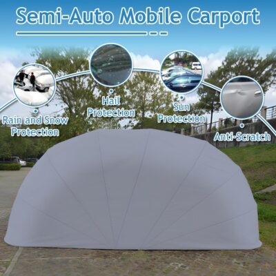 Heavy Duty Carport, Semi-Automatic Retractable Garage, Stainless Steel Folding Car Port, Portable Outdoor Car Tent, for Parking Lot, Yard, Garden, Grey, All Weather Proof, 5.5 * 2.5 * 2.3m - Image 2