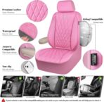 CAR PASS Piping Luxury Leather Two Front Car Seat Covers, Cute Girly Waterproof Anti Slip Seat Covers Compatible with Front Seat Armrests,Universal Fit for Suvs,Vans,Trucks,Airbag Compatible(All Pink) - Image 3
