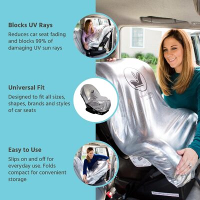 J.L. Childress Cooling Car Seat Heat Shield & Sun Shade Cover - Heat Protector & Cooler for Baby Car Seat, Reflective Summer Protection, Travel Accessories, Blocks UV Rays - Silver - Image 3