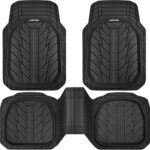 CAR PASS DeepDish Heavy Duty Rubber Floor Mats 3-Piece, Universal M-XL Size Trim-to-Fit Automotive Floor Mats for Truck Van SUV, Durable Waterproof All Weather Car Mats (Solid Black)