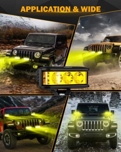 Auxbeam 5 Inch Amber Fog Light, Side Shooter Pod Lights 68W 6800LM LED Offroad Driving Lights with White Spot Flood Combo Beam, Waterproof Offroad Fog Light for UTV ATV Jeep Truck Boat (Yellow Beam) - Image 7