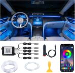 Ambient Lighting car Accessories Interior car Lights APP Control，236" Fiber Optic，5 in 1 led Strip Lights，16 Million Colors Car Neon Lights, Sync to Music（Cigarette）